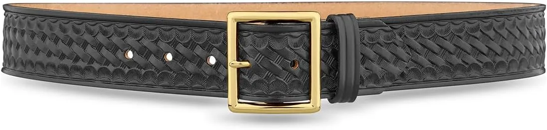1-3/4" Basketweave Black Leather Garrison Belt - 100% Genuine Leather w/No Fillers - Comfort Fit for All Day Wear