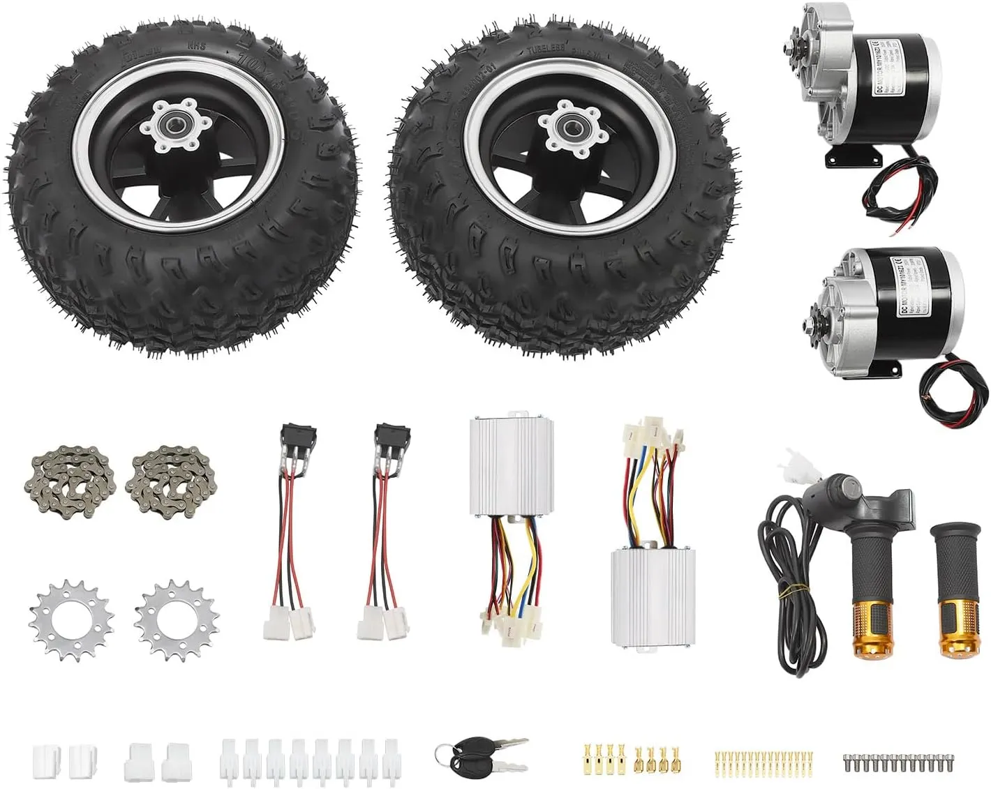 10 Inch Motor Drive Air Wheel Conversion Kit, Double Wheel Set for Electrical Beach Scooter, Wheel Kit for Electric Cart Scooter, with Digital Display Throttle, Easy To Install (36V 350W)