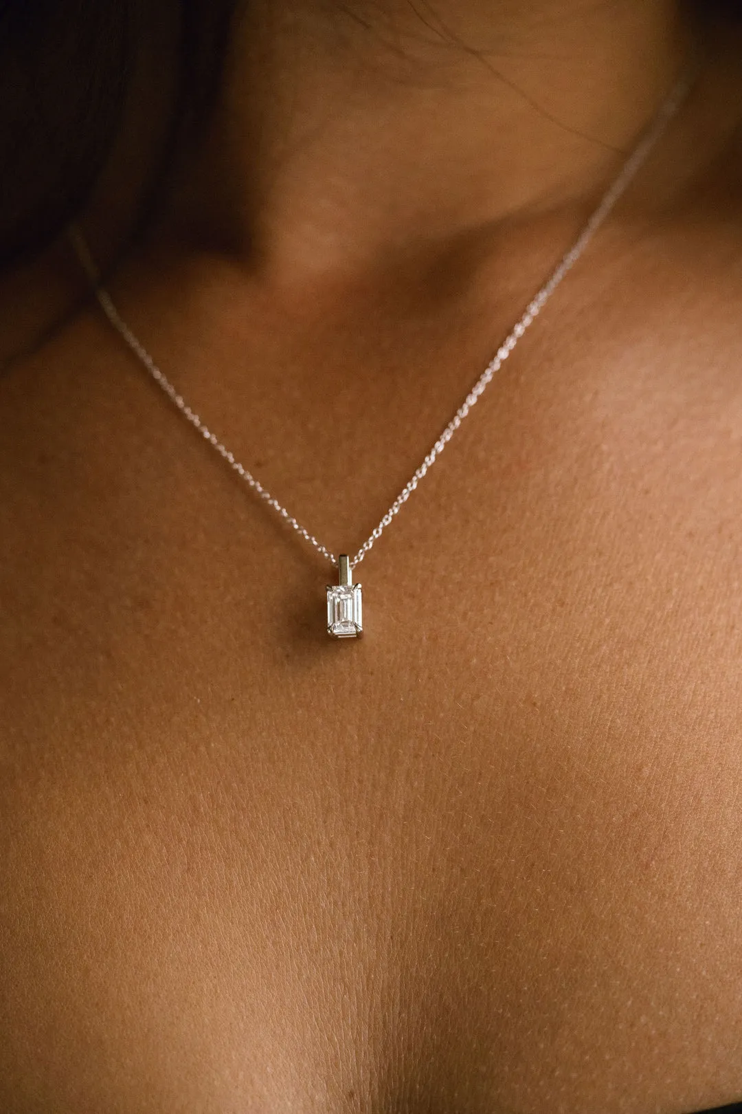1.0 TCW Emerald Moissanite Diamond Solitaire Necklace