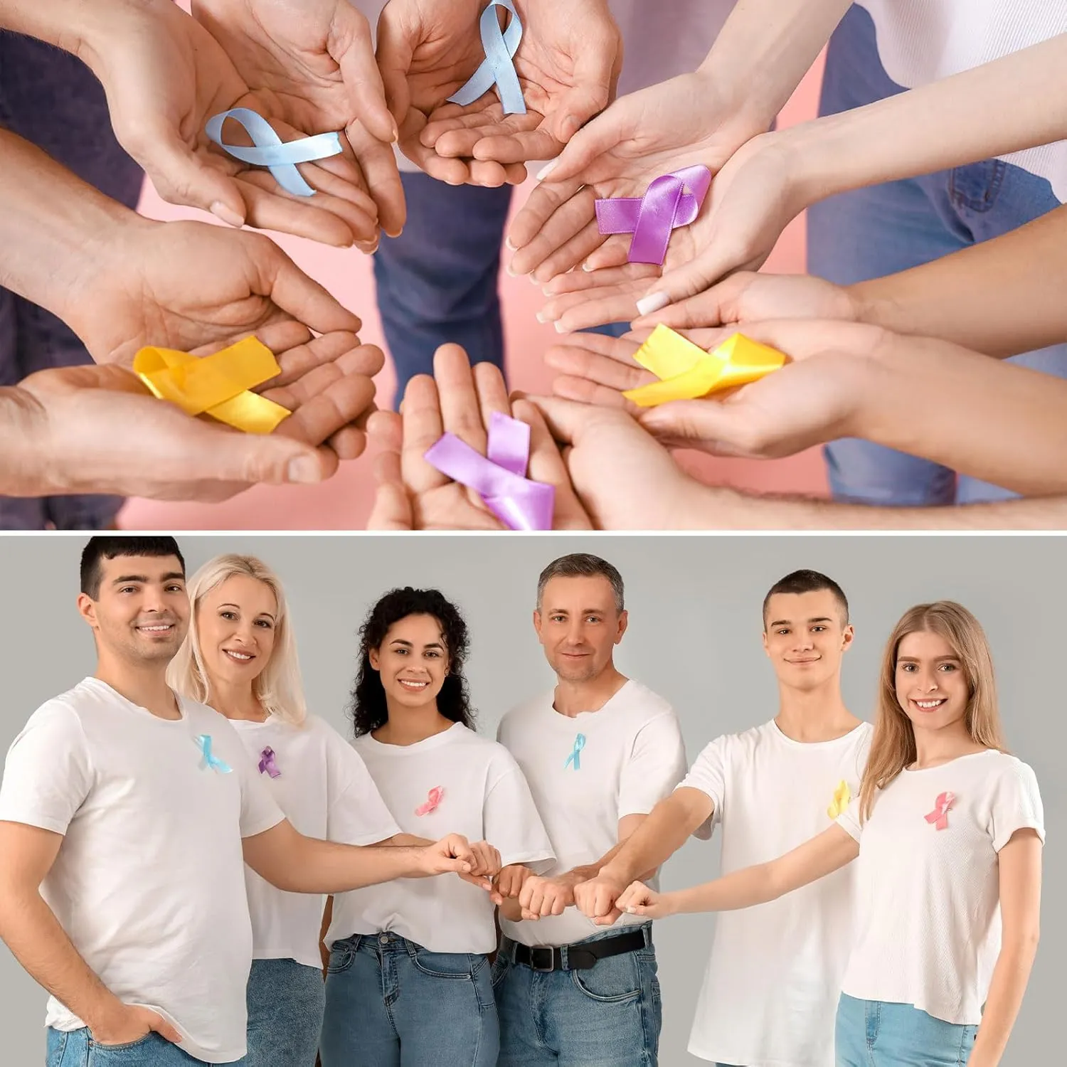 100-Pack White Awareness Ribbons, Satin Ribbon with Safety Pins for Charity Public/Social Event/Party/Clothing Decoration, Hope Faith Awareness Lapel Brooch