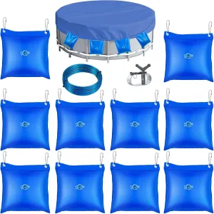 10PCS Upgrade Pool Cover Weight Bags with Hooks, 12×12 Inch Thick PVC Swimming Pool Cover Hanging Water Bag Heavy Duty Pool Cover Wall Bags Above Ground Pool Closing Kit for Winter Pool Cover