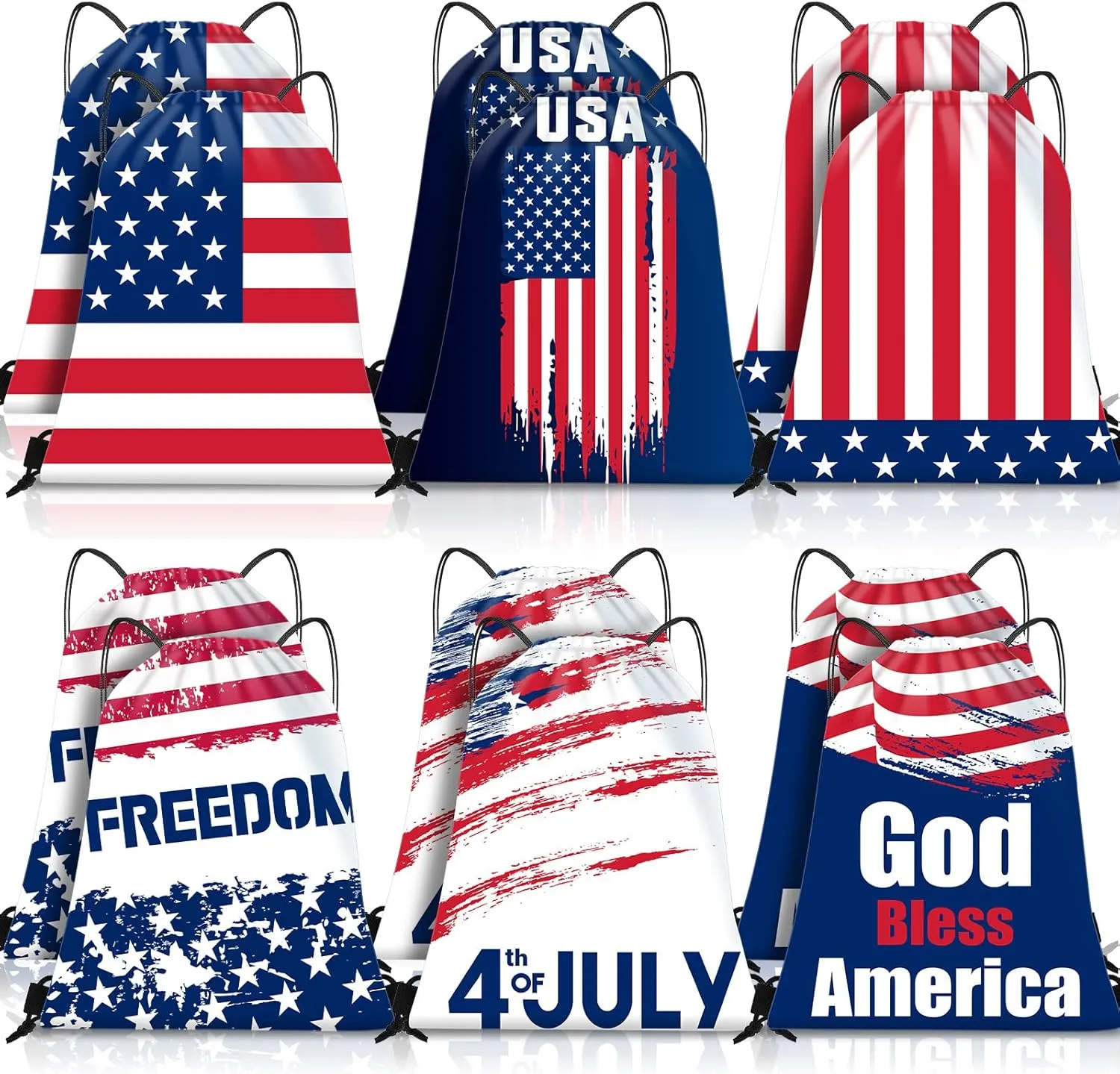 12 Pack Patriotic Gift Treat Bags with Drawstring 4th of July Party Favor Goodies Bags Usa Flag Drawstring Backpack American Flag Gift Bag for Independence Day Veterans Day Memorial Day
