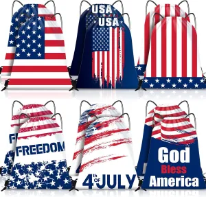 12 Pack Patriotic Gift Treat Bags with Drawstring 4th of July Party Favor Goodies Bags Usa Flag Drawstring Backpack American Flag Gift Bag for Independence Day Veterans Day Memorial Day