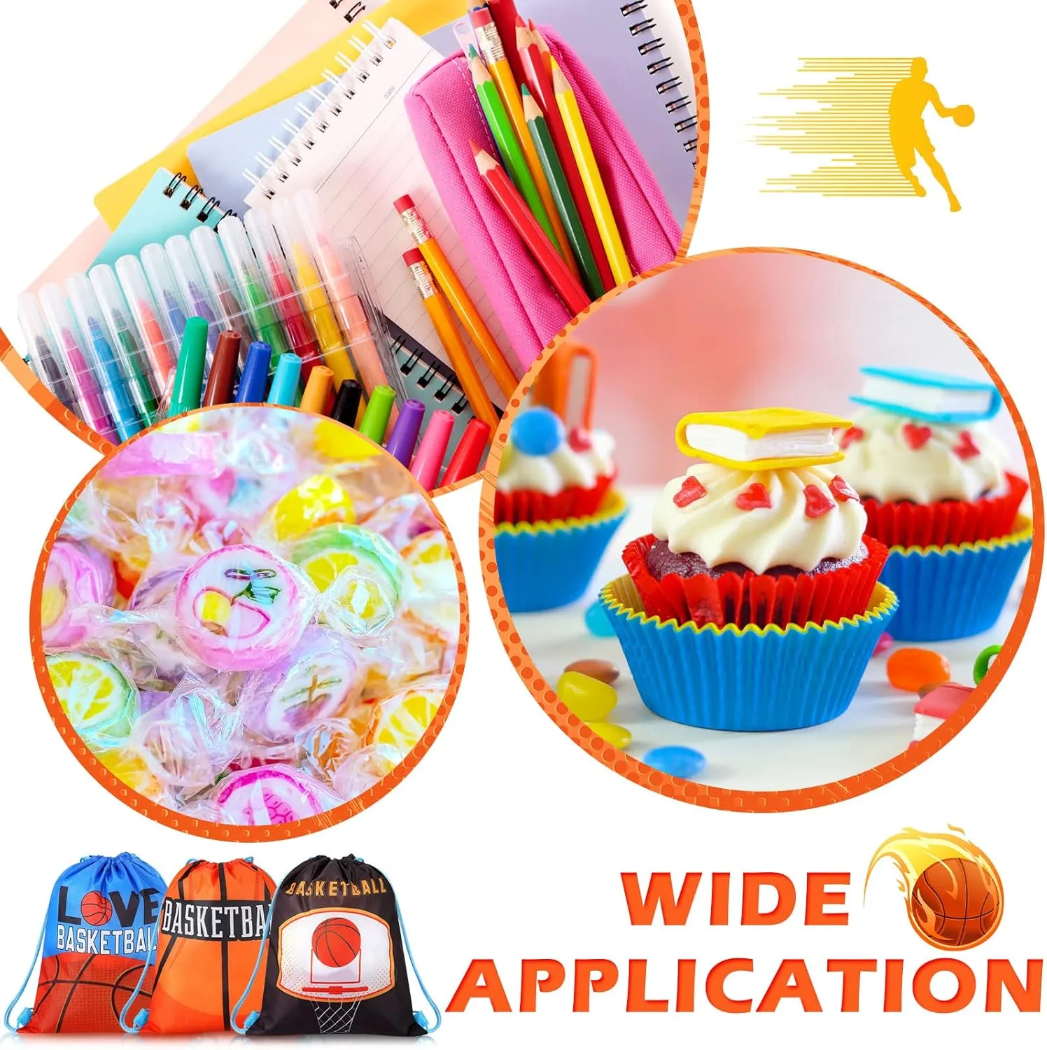 12 Pcs Sports Party Favor Sports Drawstring Gift Bags Travel Sports Candy Goodie Bags for Party Workout Supplies (Basketball, 12 x 14 Inch)