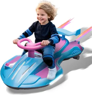 12V Kids Electric Wiggle Car with Drift Function, 360° Spin, Cool Mist Spray, Bluetooth Music, Interactive LED Lights, USB/MP3, Pedal Drive, 110 LBS Capacity, Ages 3 ,Blue