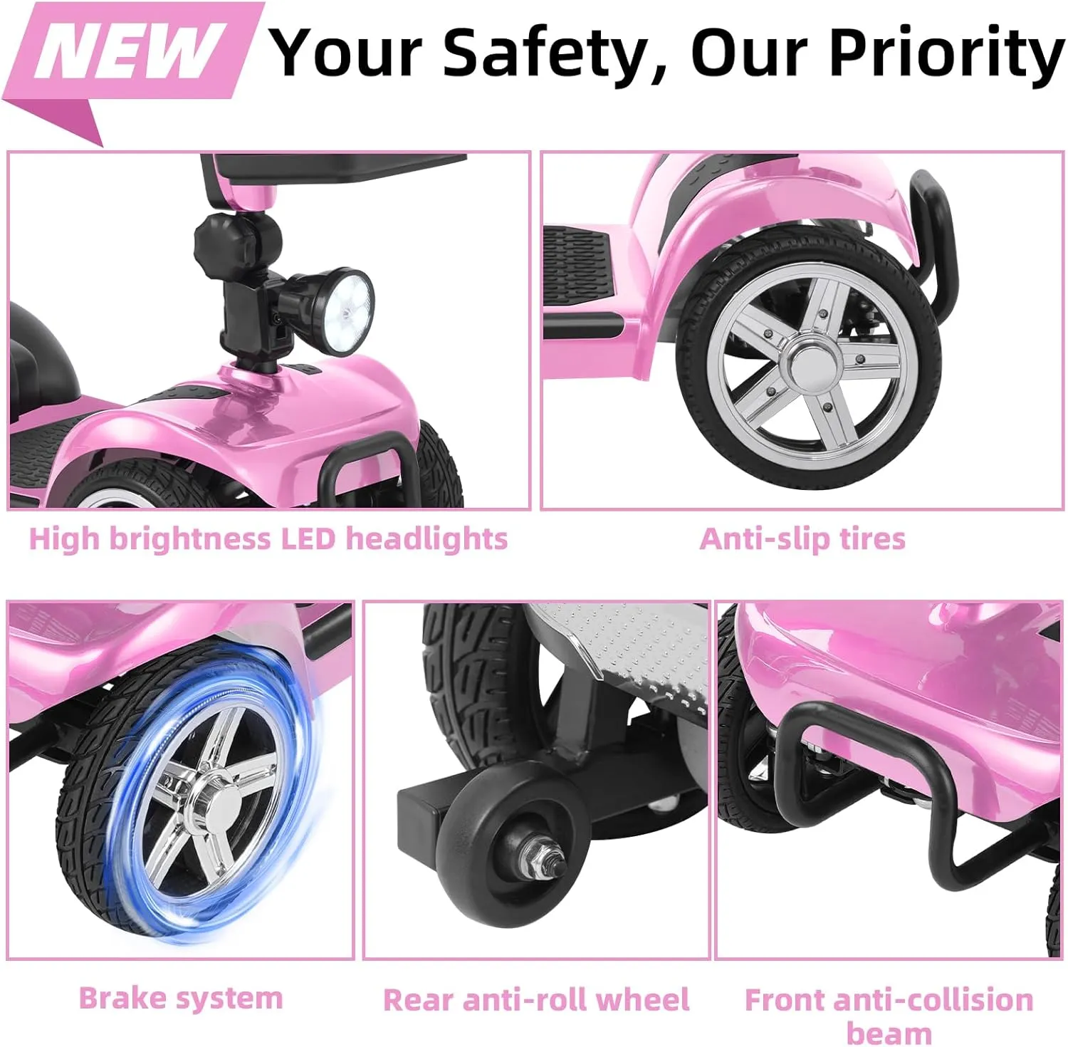 15/30 Miles Mbxcooter 4 Wheels Mobility Scooter for Adults&Seniors Up to 300LBS, 350W Electric Powered Wheelchair Device with Extended Battery, Dual Baskets, Rotating Seat, Weight Only 58 Pounds
