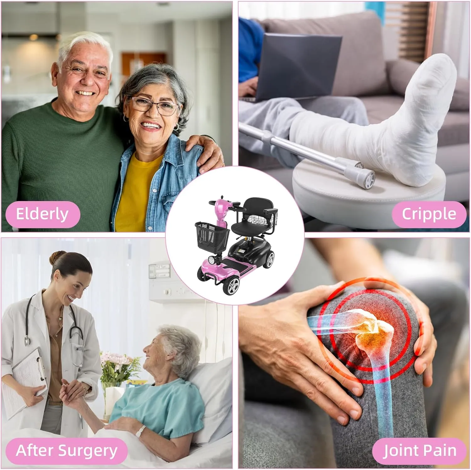 15/30 Miles Mbxcooter 4 Wheels Mobility Scooter for Adults&Seniors Up to 300LBS, 350W Electric Powered Wheelchair Device with Extended Battery, Dual Baskets, Rotating Seat, Weight Only 58 Pounds