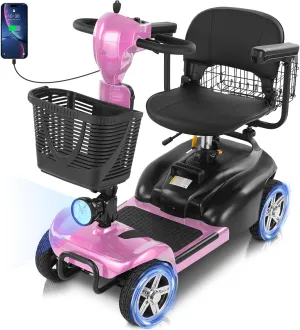 15/30 Miles Mbxcooter 4 Wheels Mobility Scooter for Adults&Seniors Up to 300LBS, 350W Electric Powered Wheelchair Device with Extended Battery, Dual Baskets, Rotating Seat, Weight Only 58 Pounds