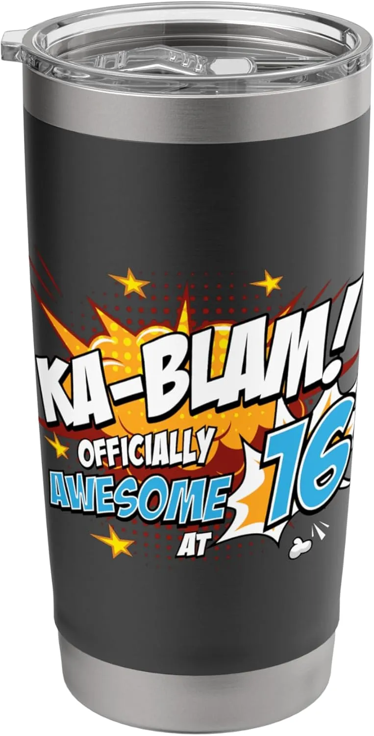 16th Birthday Comic Style Ka-Blam! 16 Year Old Boys Girls Stainless Steel Insulated Tumbler
