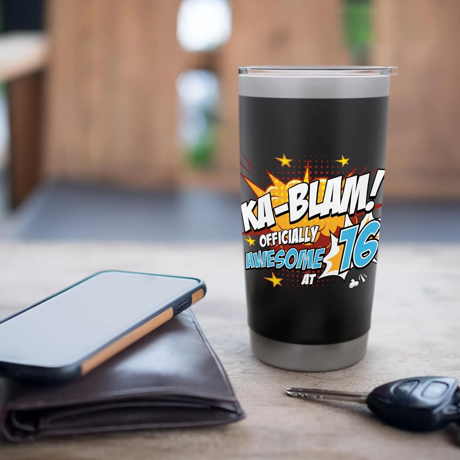 16th Birthday Comic Style Ka-Blam! 16 Year Old Boys Girls Stainless Steel Insulated Tumbler