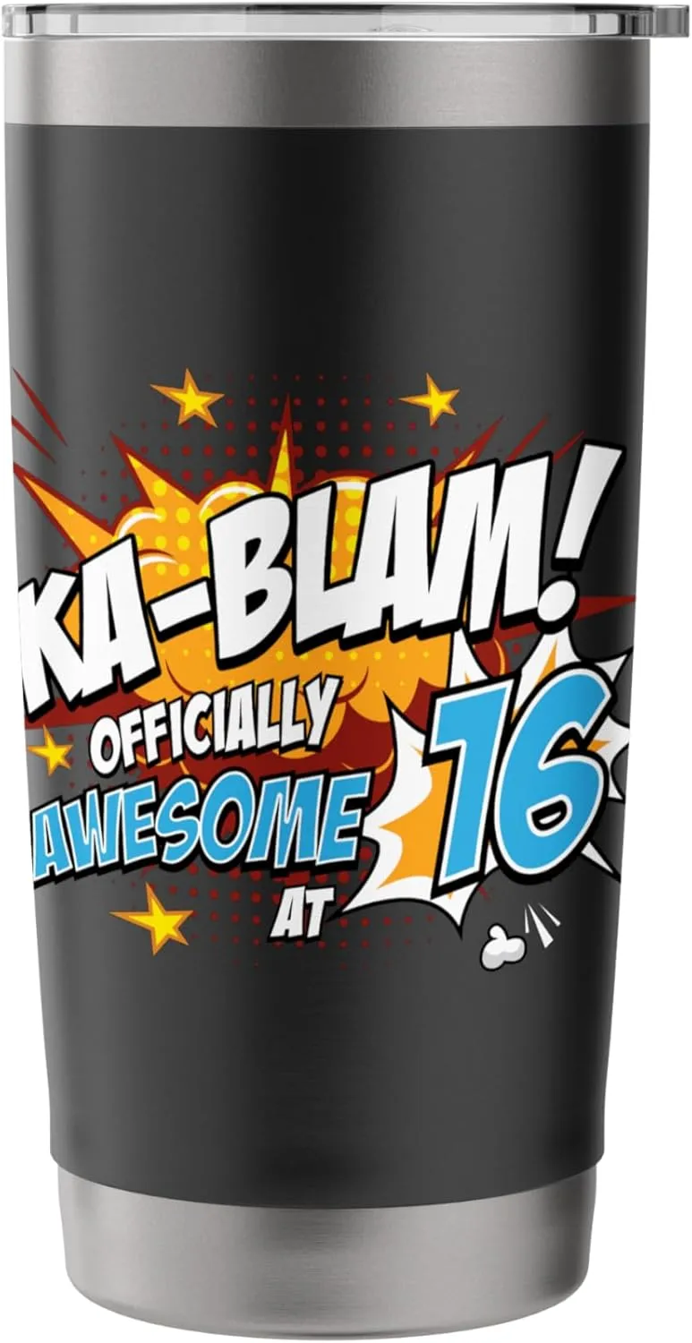 16th Birthday Comic Style Ka-Blam! 16 Year Old Boys Girls Stainless Steel Insulated Tumbler