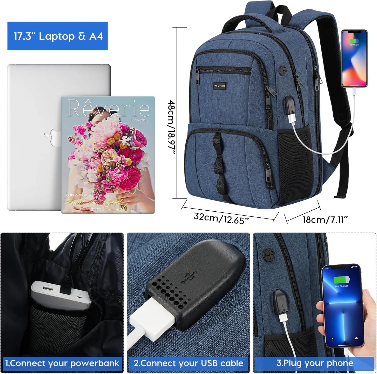 17,3 Inch Gym Backpack for Men with Shoe Compartment,Bookbag for Boys Teens for Workout Commuter College with USB Port Bag Pack for Athletic Crossfit Sports Wrestling