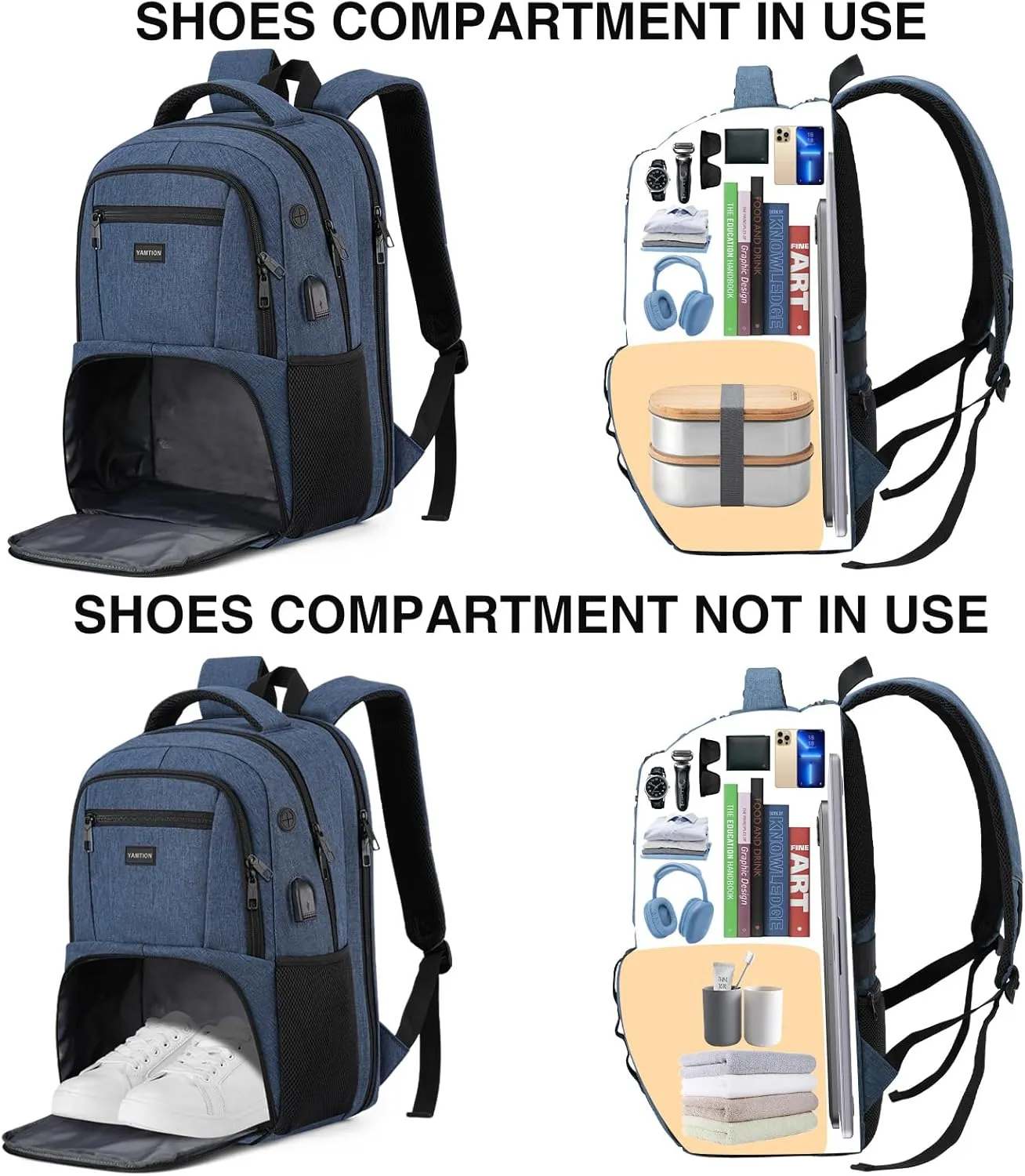 17,3 Inch Gym Backpack for Men with Shoe Compartment,Bookbag for Boys Teens for Workout Commuter College with USB Port Bag Pack for Athletic Crossfit Sports Wrestling
