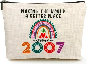 18th Birthday Gifts for Girls Makeup Bags, 2007 Happy 18th Birthday Decorations for Teen Girls, 18 Year Old Girl Birthday Gifts for Daughter, Sister, Granddaughter, Cosmetic Travel Pouch, Christmas