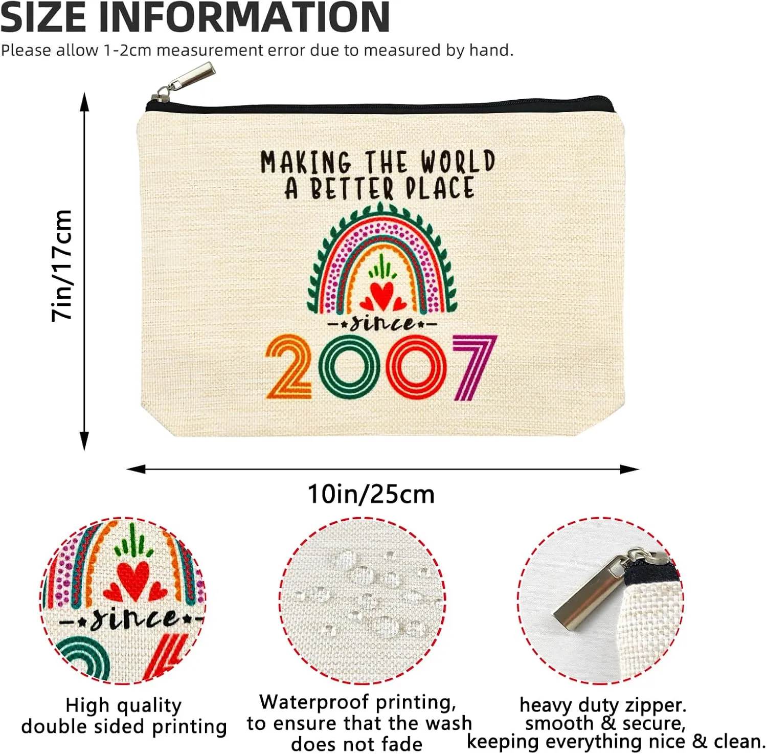 18th Birthday Gifts for Girls Makeup Bags, 2007 Happy 18th Birthday Decorations for Teen Girls, 18 Year Old Girl Birthday Gifts for Daughter, Sister, Granddaughter, Cosmetic Travel Pouch, Christmas