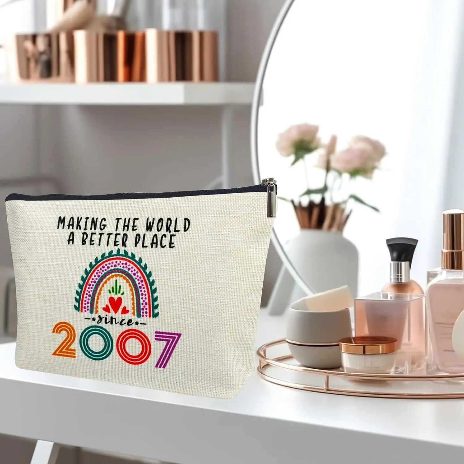 18th Birthday Gifts for Girls Makeup Bags, 2007 Happy 18th Birthday Decorations for Teen Girls, 18 Year Old Girl Birthday Gifts for Daughter, Sister, Granddaughter, Cosmetic Travel Pouch, Christmas