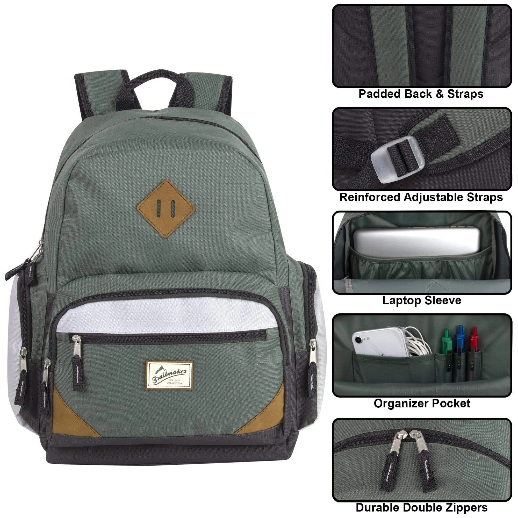 19 Inch Duo Compartment Backpack w Laptop Sleeve - 3 Colors ( 1 Case= 24Pcs) 1.19$/pc
