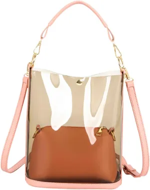 1Pc Pink Transparent Bucket Bag Fashion Messenger Clutch Bag for Women Versatile for Travel and Everyday Use Includes Long Chain for Versatile Carrying