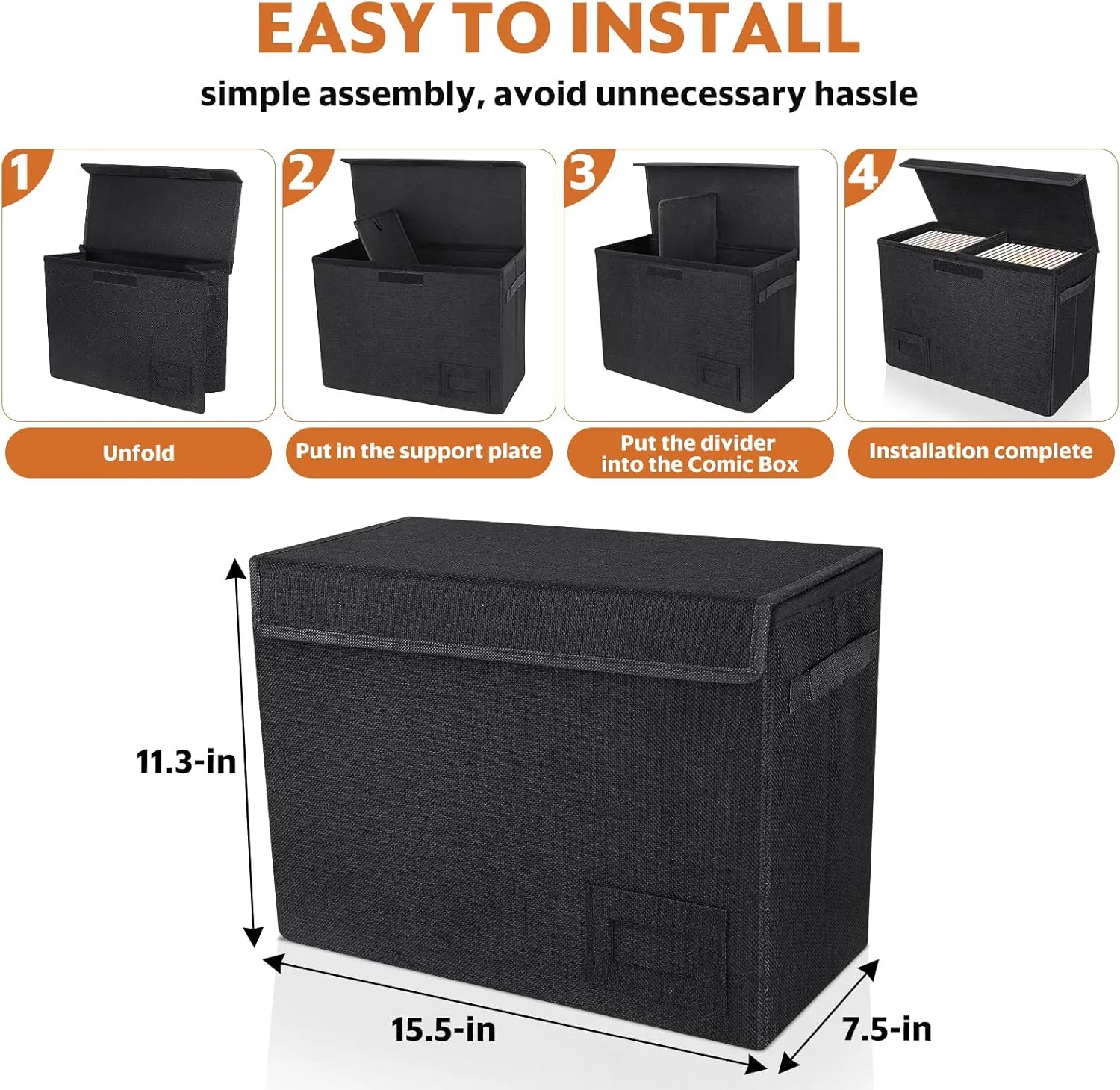 2-Pack Comic Book Organizer, Collapsible Comics Book Case with Dividers and Carrying Handles, Comic Short Box Holds 150 Comics, 15.5" X 7.5" X 11.3" Heavy-Duty Stackable Case