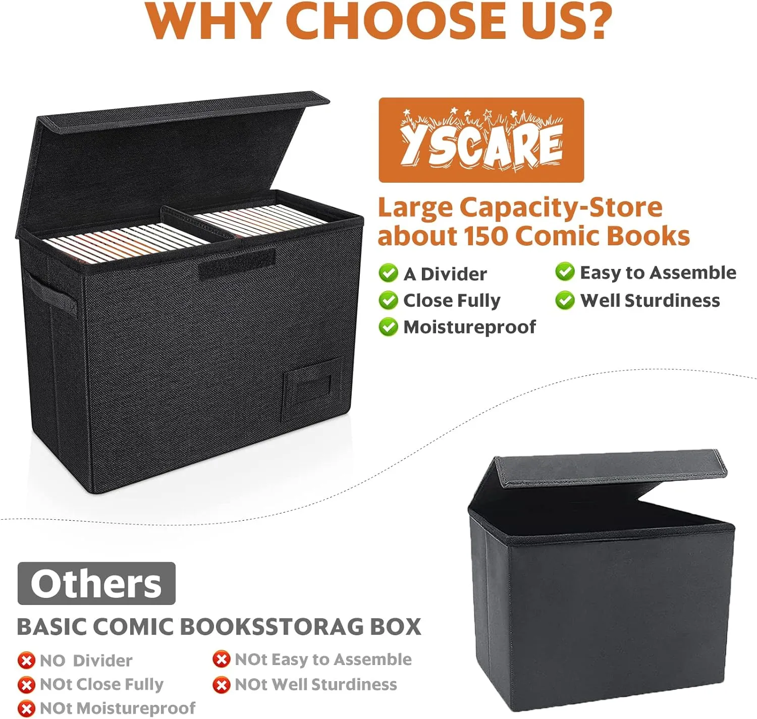 2-Pack Comic Book Organizer, Collapsible Comics Book Case with Dividers and Carrying Handles, Comic Short Box Holds 150 Comics, 15.5" X 7.5" X 11.3" Heavy-Duty Stackable Case