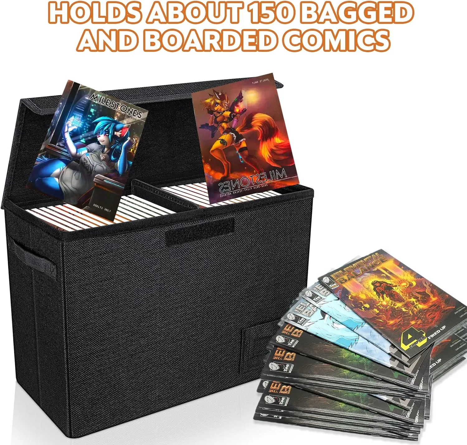 2-Pack Comic Book Organizer, Collapsible Comics Book Case with Dividers and Carrying Handles, Comic Short Box Holds 150 Comics, 15.5" X 7.5" X 11.3" Heavy-Duty Stackable Case