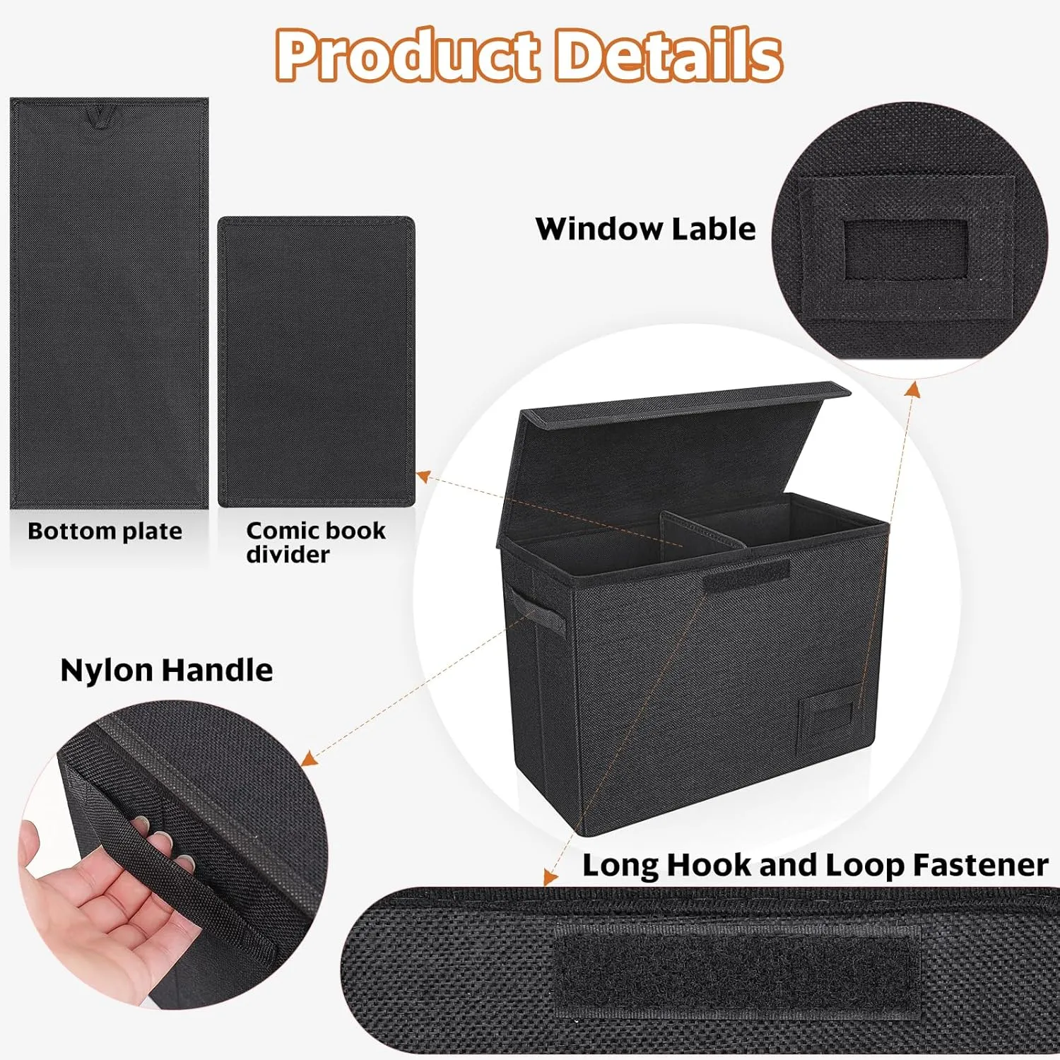 2-Pack Comic Book Organizer, Collapsible Comics Book Case with Dividers and Carrying Handles, Comic Short Box Holds 150 Comics, 15.5" X 7.5" X 11.3" Heavy-Duty Stackable Case