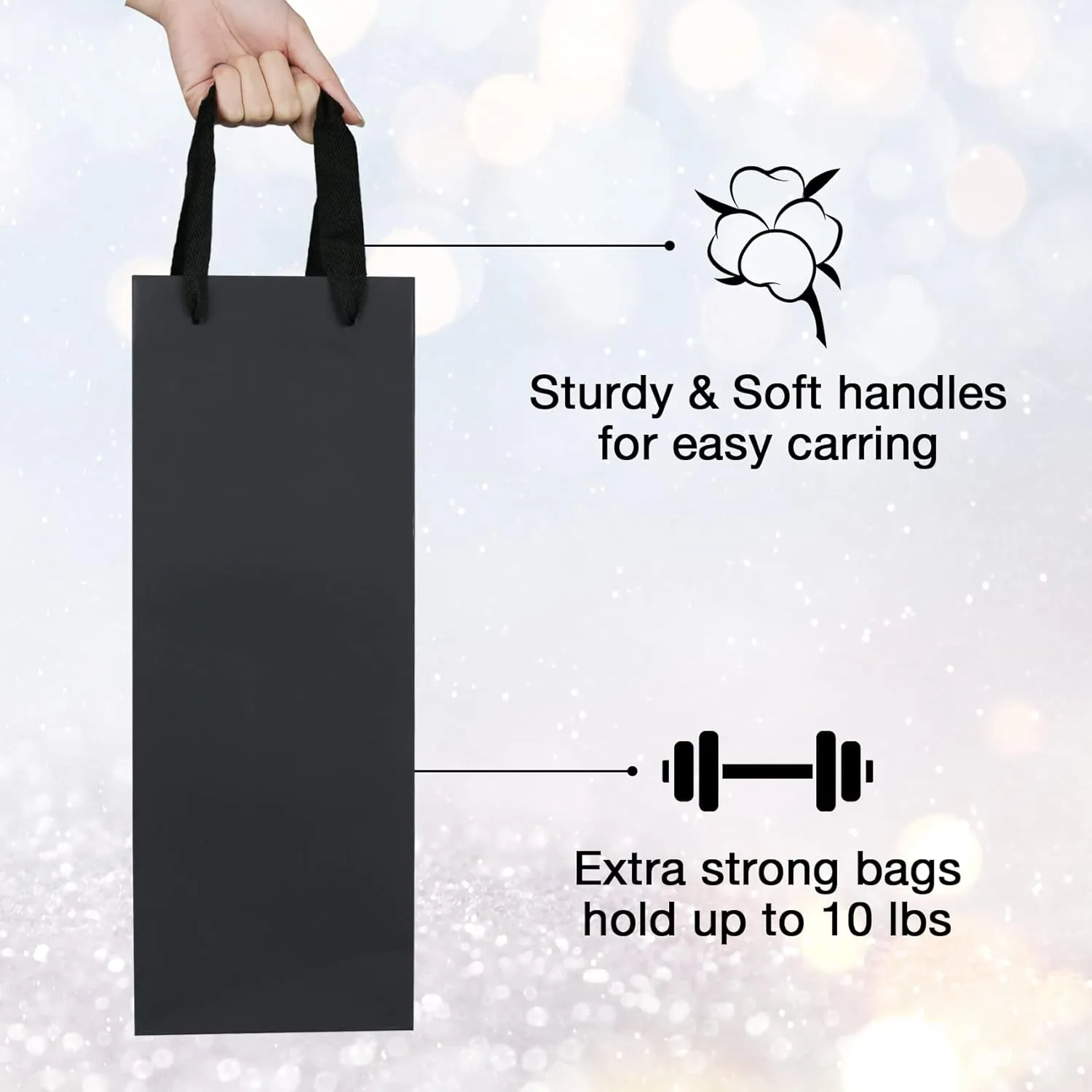 20 Pack Black Wine Bottle Bags Bulk 4x4x14 inch, Kraft Paper Gift Bags with Handles Champagne Alcohol Retail Bags