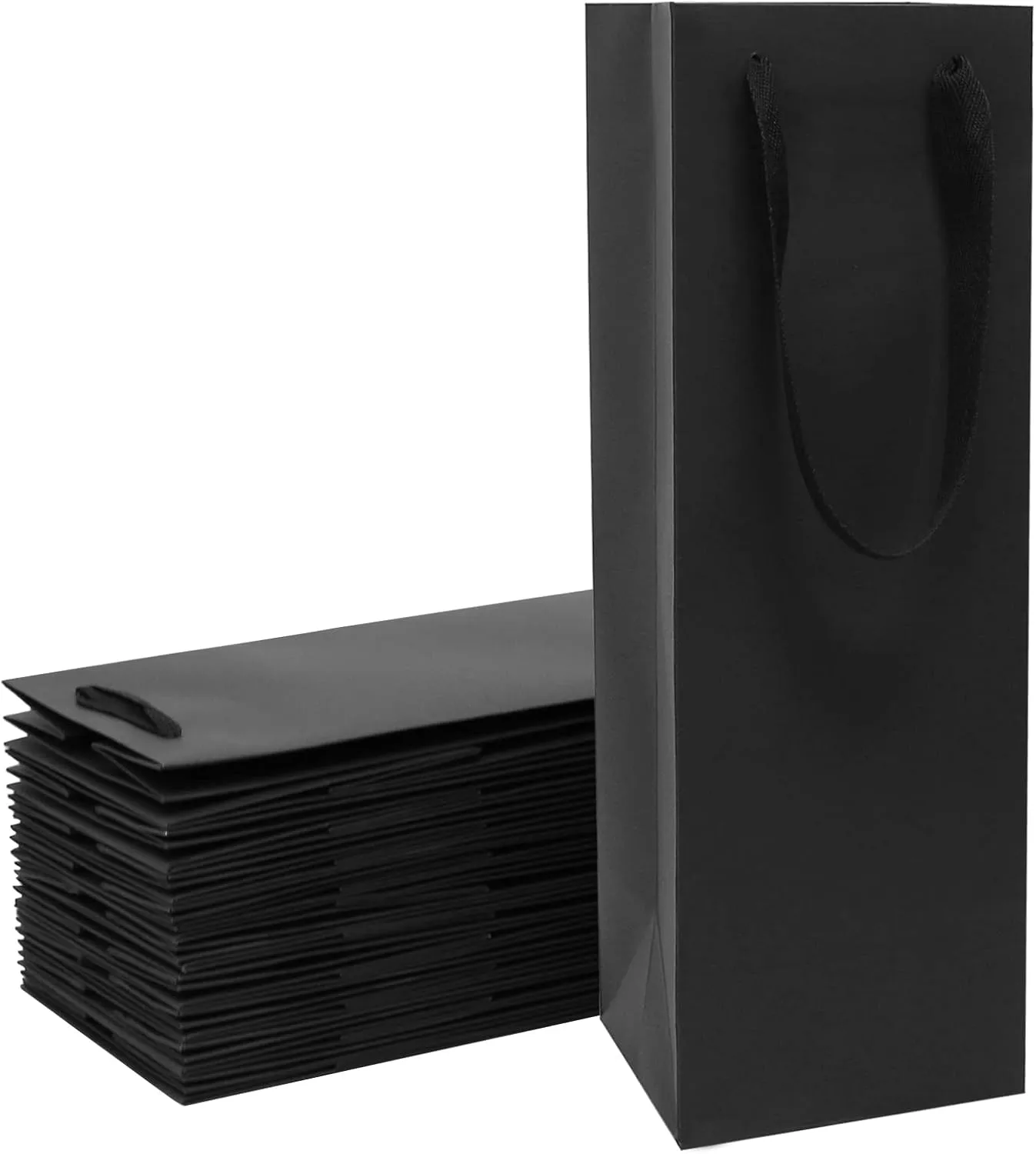 20 Pack Black Wine Bottle Bags Bulk 4x4x14 inch, Kraft Paper Gift Bags with Handles Champagne Alcohol Retail Bags