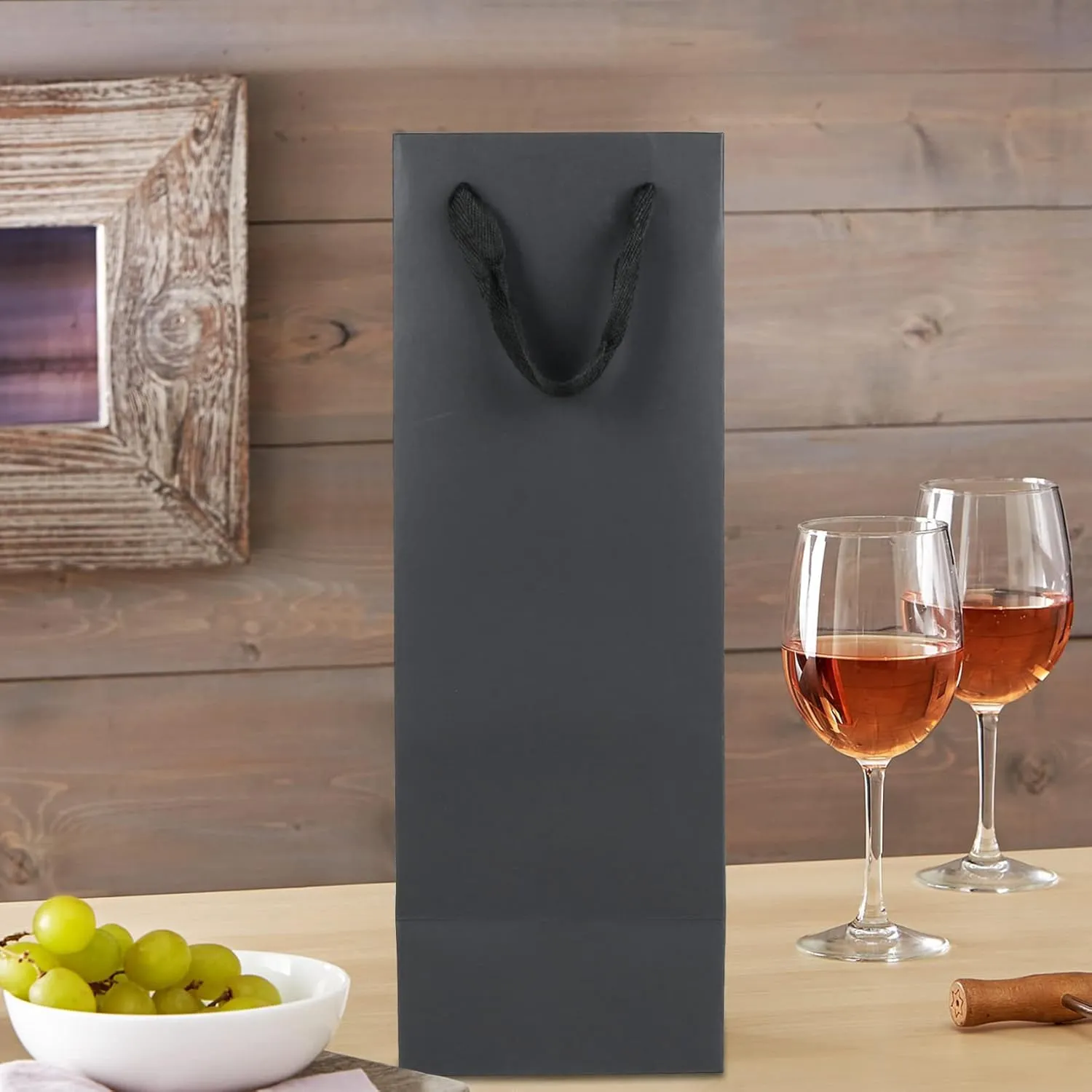 20 Pack Black Wine Bottle Bags Bulk 4x4x14 inch, Kraft Paper Gift Bags with Handles Champagne Alcohol Retail Bags