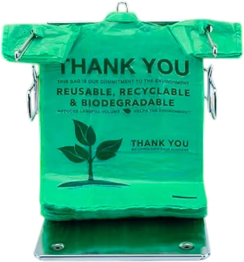 200 pcs Biodegradable Shopping Green Plastic Bags with Handles 22" x 12" Tshirt Thank You Eco Friendly Reusable Grocery Bags for Small Business Restaurant Groceries Supermarket Retail Store