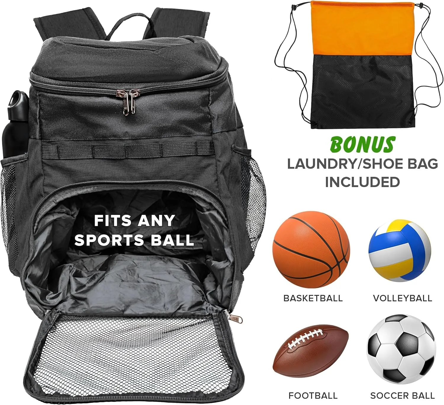 25L Basketball Backpack with Ball Compartment - For Sports Equipment, Gym, Travel