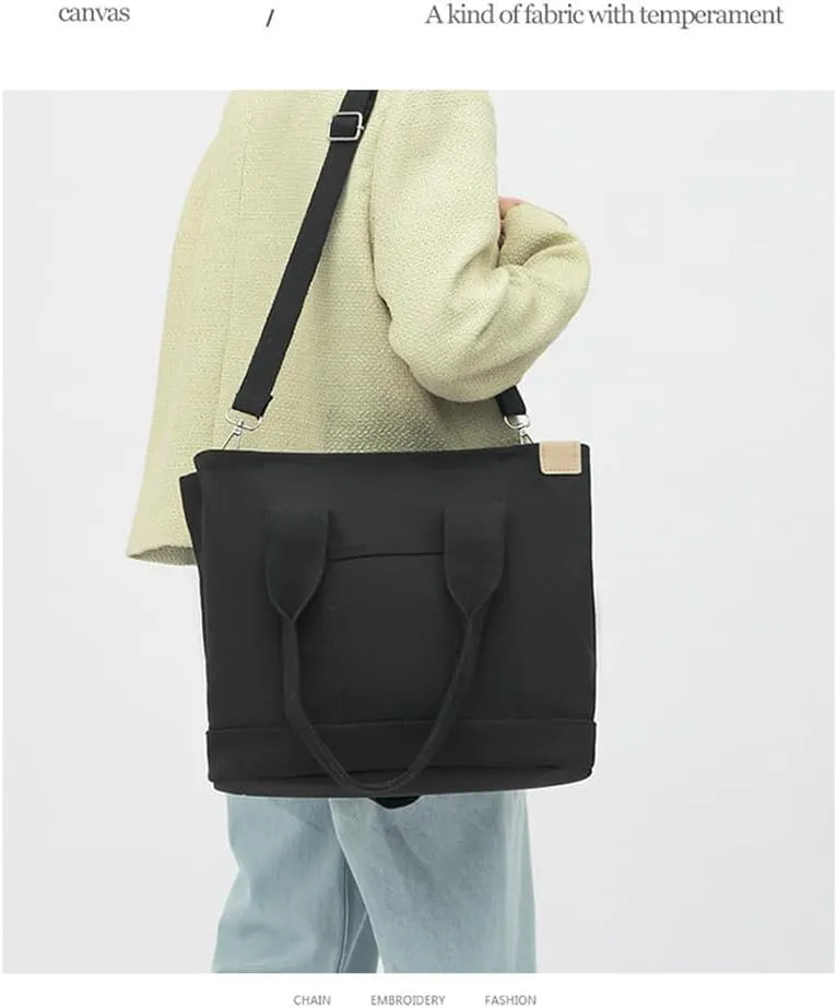 2E-youth Canvas Tote Bag for Women Large Capacity Multi-Pocket Handbag Crossbody bag Satchel Bag