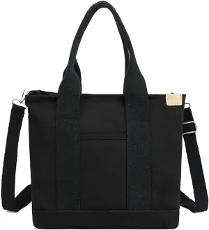 2E-youth Canvas Tote Bag for Women Large Capacity Multi-Pocket Handbag Crossbody bag Satchel Bag