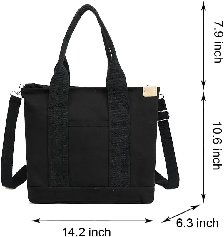 2E-youth Canvas Tote Bag for Women Large Capacity Multi-Pocket Handbag Crossbody bag Satchel Bag