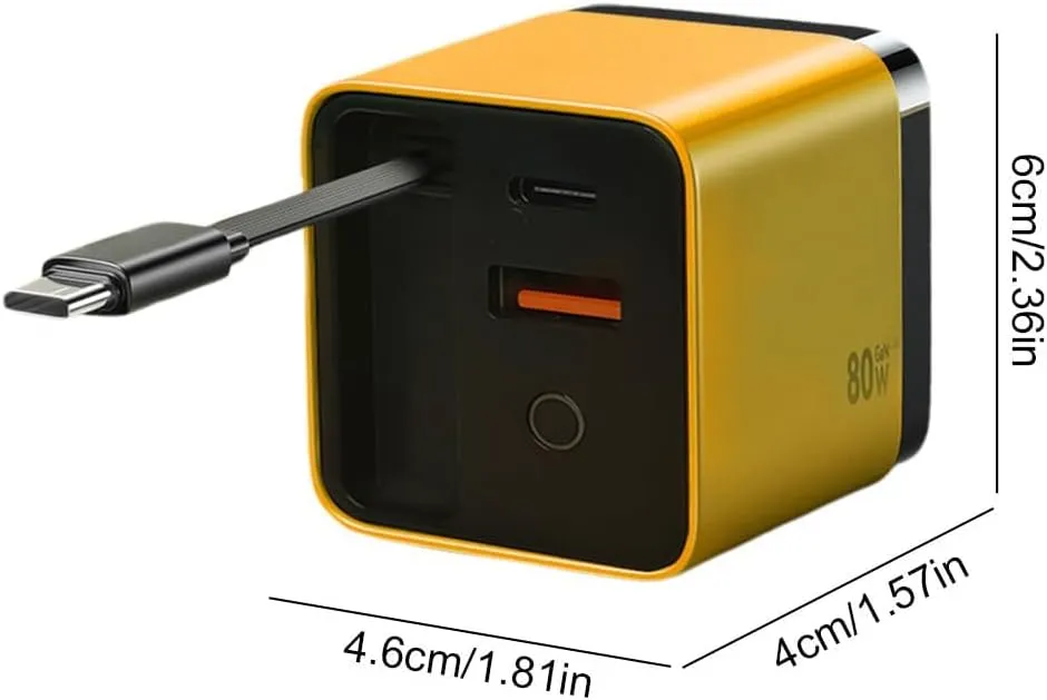 3 in 1 GaN Charger, 2025 New Scalable 80w Max Fast Charger Module with Type C Cable and 2 USB Ports, Retractable Phone Wall Plug for iPhone, Phone and Laptops (Green)