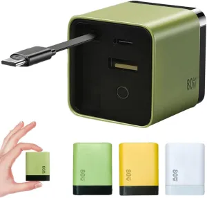 3 in 1 GaN Charger, 2025 New Scalable 80w Max Fast Charger Module with Type C Cable and 2 USB Ports, Retractable Phone Wall Plug for iPhone, Phone and Laptops (Green)