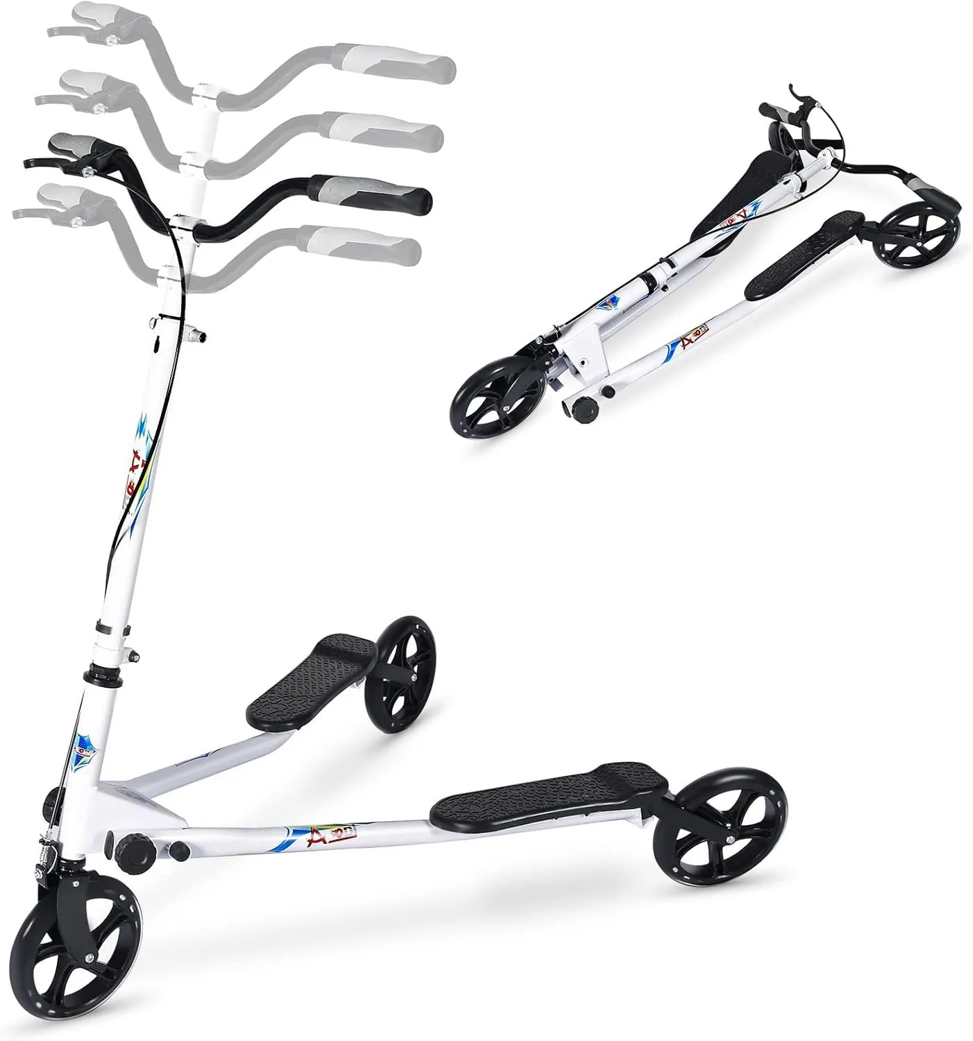 3 Wheel Foldable Scooter Swing Scooter Tri Slider Kick Wiggle Scooters Push Drifting with Adjustable Handle for Boys/Girl/Adult Age 8 Years Old and Up