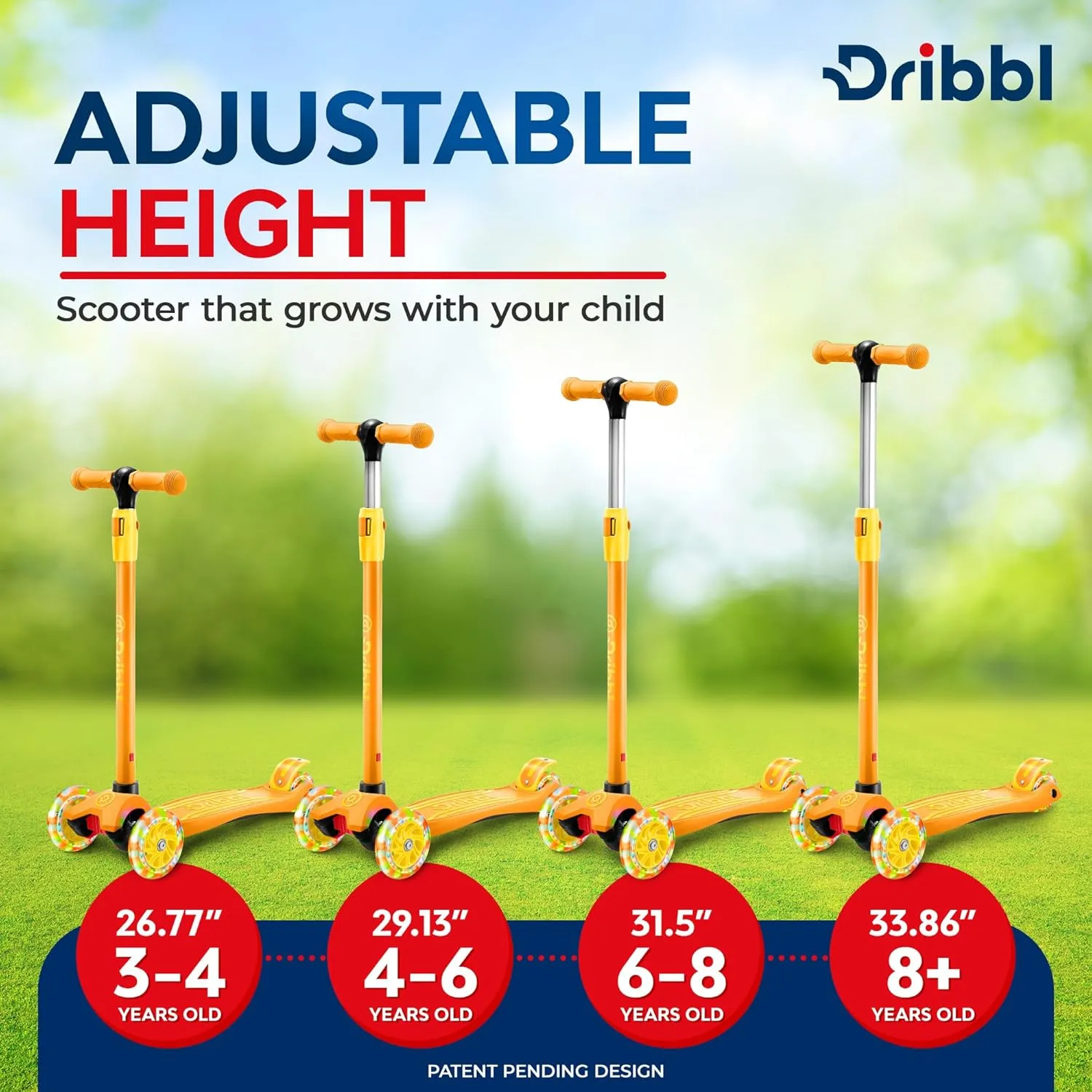 3-Wheel Kids Scooter - Lean-to-Steer Technology, Adjustable Height Handlebar, Wide Anti-Slip Deck, Scooter for Boys & Girls Ages 3 , Child Safety Approved, Support Riders Up to 165 lbs, Orange