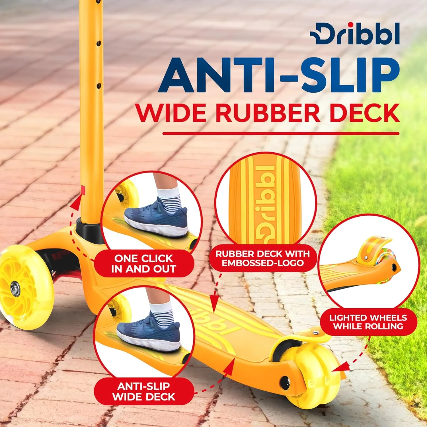3-Wheel Kids Scooter - Lean-to-Steer Technology, Adjustable Height Handlebar, Wide Anti-Slip Deck, Scooter for Boys & Girls Ages 3 , Child Safety Approved, Support Riders Up to 165 lbs, Orange