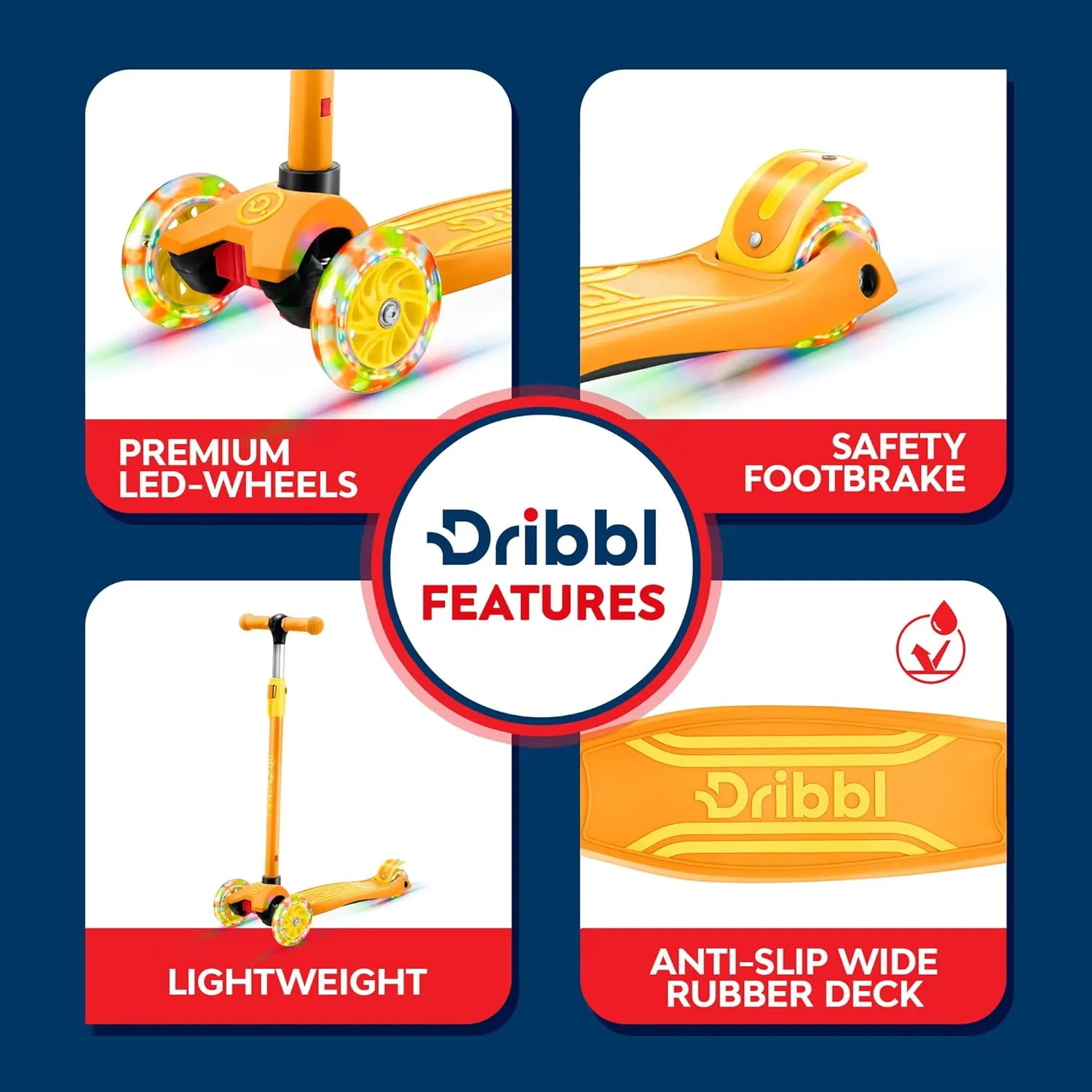 3-Wheel Kids Scooter - Lean-to-Steer Technology, Adjustable Height Handlebar, Wide Anti-Slip Deck, Scooter for Boys & Girls Ages 3 , Child Safety Approved, Support Riders Up to 165 lbs, Orange