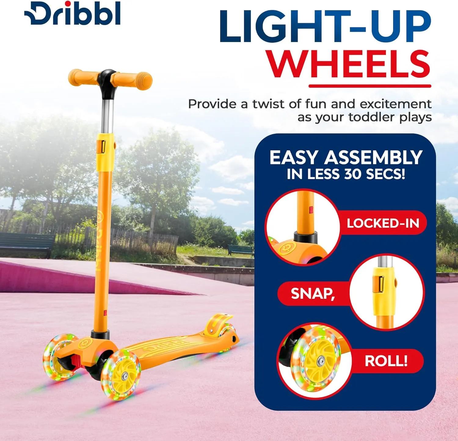 3-Wheel Kids Scooter - Lean-to-Steer Technology, Adjustable Height Handlebar, Wide Anti-Slip Deck, Scooter for Boys & Girls Ages 3 , Child Safety Approved, Support Riders Up to 165 lbs, Orange
