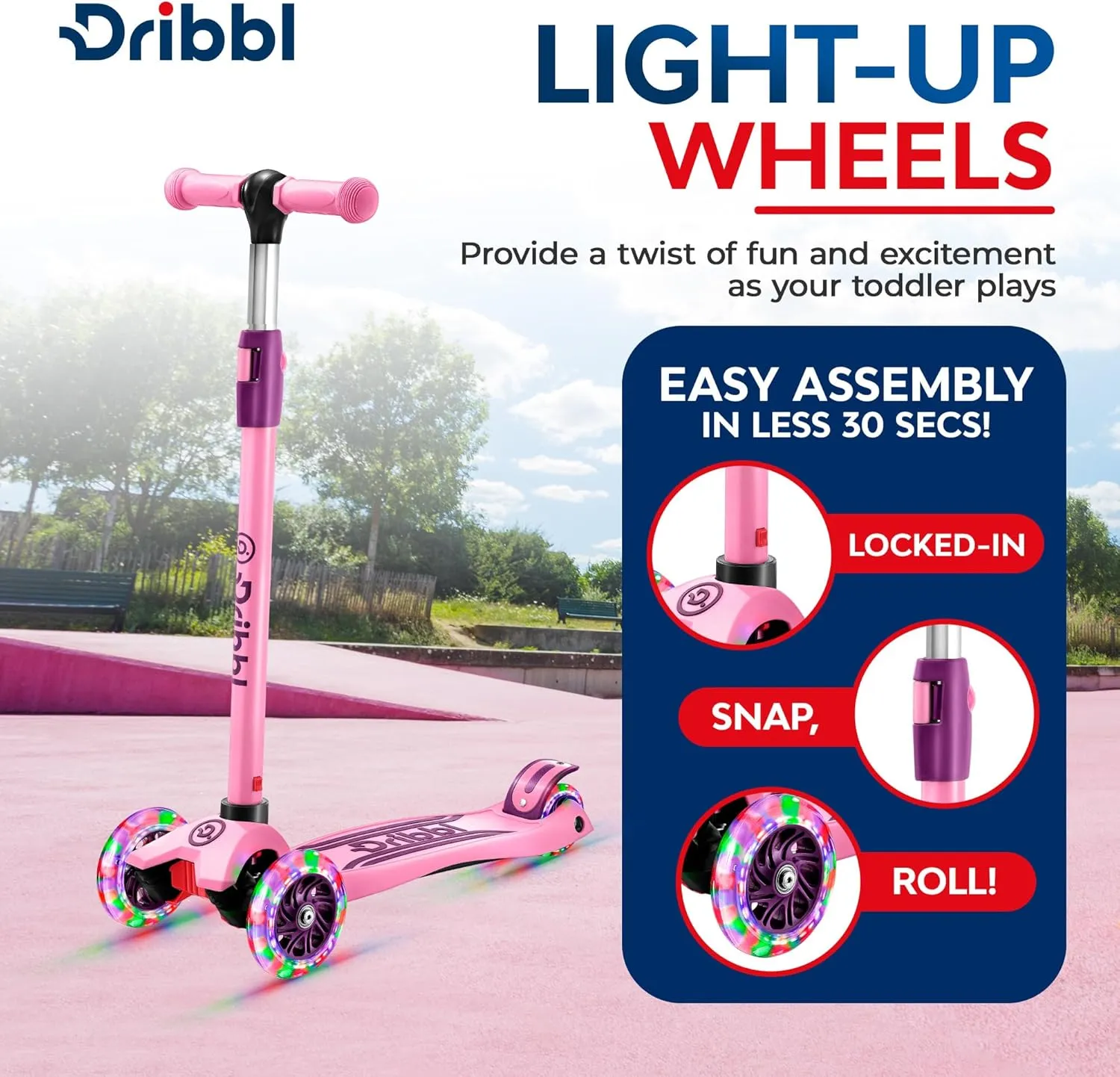 3-Wheel Kids Scooter - Lean-to-Steer Technology, Adjustable Height Handlebar, Wide Deck, Scooter for Boys & Girls Ages 3 , Child Safety Approved, Support Riders Up to 165 lbs, Purple and Pink