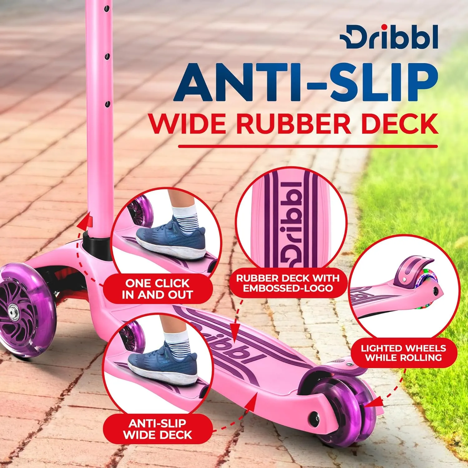 3-Wheel Kids Scooter - Lean-to-Steer Technology, Adjustable Height Handlebar, Wide Deck, Scooter for Boys & Girls Ages 3 , Child Safety Approved, Support Riders Up to 165 lbs, Purple and Pink