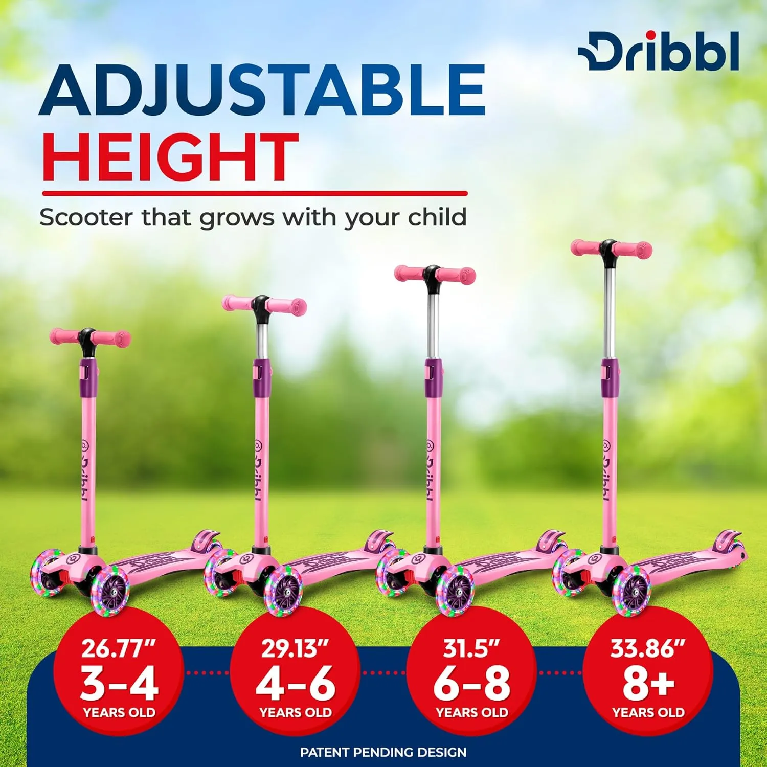 3-Wheel Kids Scooter - Lean-to-Steer Technology, Adjustable Height Handlebar, Wide Deck, Scooter for Boys & Girls Ages 3 , Child Safety Approved, Support Riders Up to 165 lbs, Purple and Pink