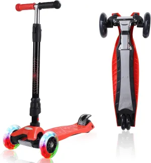 3 Wheel Scooter for Kids Ages 6-12,Kids Scooter with Light Up Wheels, Sturdy Deck Design, and 4 Height Adjustable Suitable for Kids Ages 3-12