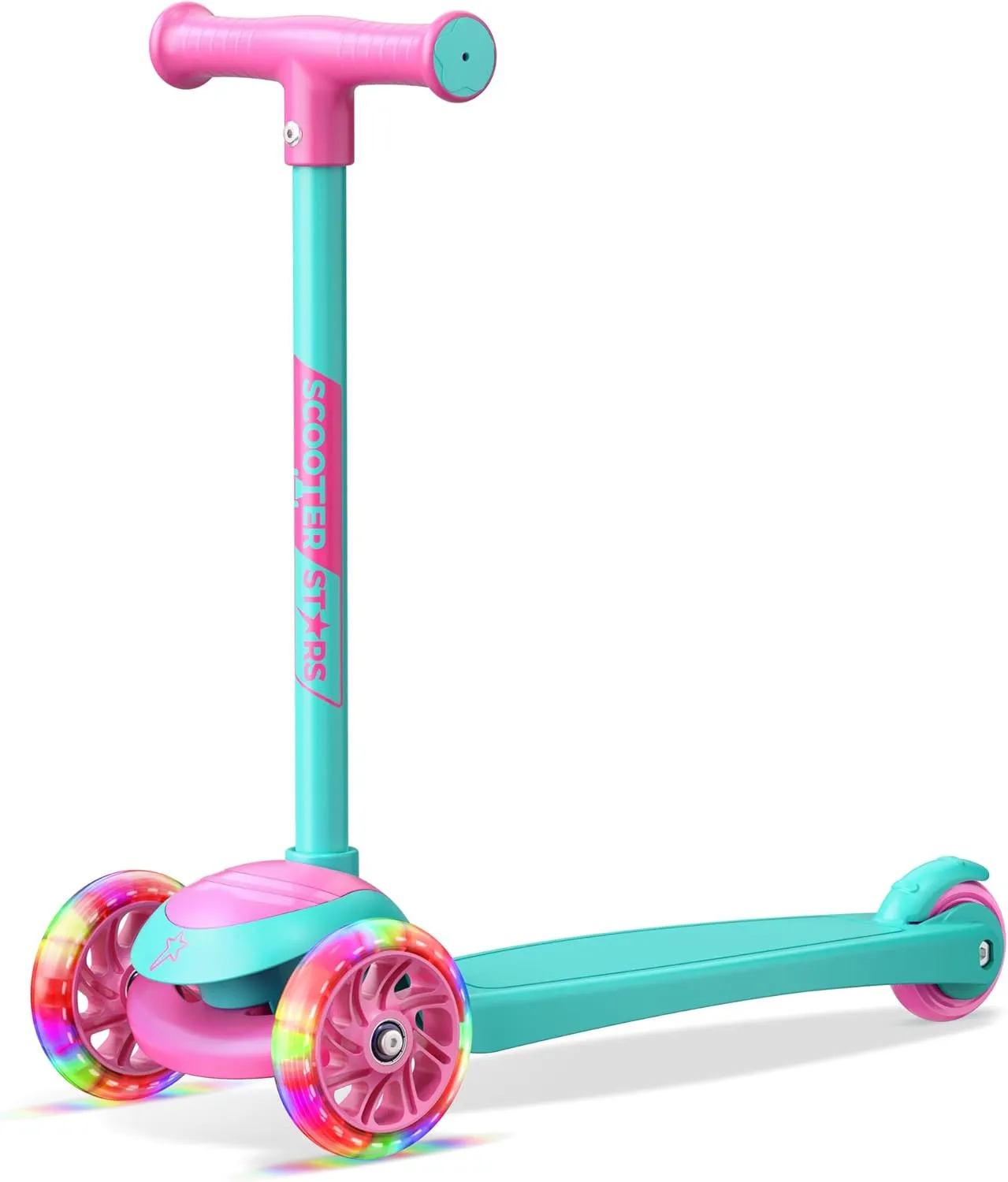 3 Wheel Scooter for Kids, Smooth Light Up LED Front Wheels, Wide Anti Slip Deck, Rear Foot Brake, Easy Maneuvering T-bar Handle, Indoor & Outdoor Ride On Toys for Ages 2 Up