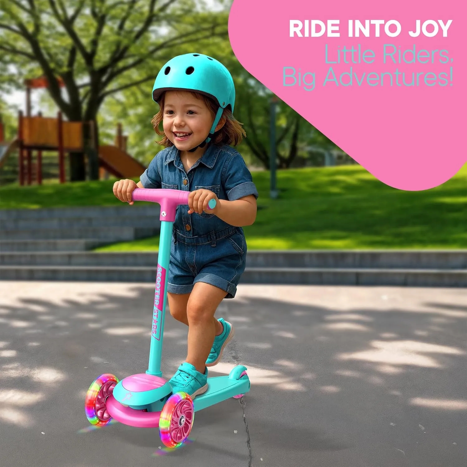 3 Wheel Scooter for Kids, Smooth Light Up LED Front Wheels, Wide Anti Slip Deck, Rear Foot Brake, Easy Maneuvering T-bar Handle, Indoor & Outdoor Ride On Toys for Ages 2 Up