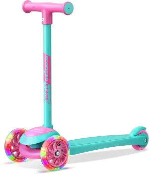 3 Wheel Scooter for Kids, Smooth Light Up LED Front Wheels, Wide Anti Slip Deck, Rear Foot Brake, Easy Maneuvering T-bar Handle, Indoor & Outdoor Ride On Toys for Ages 2 Up