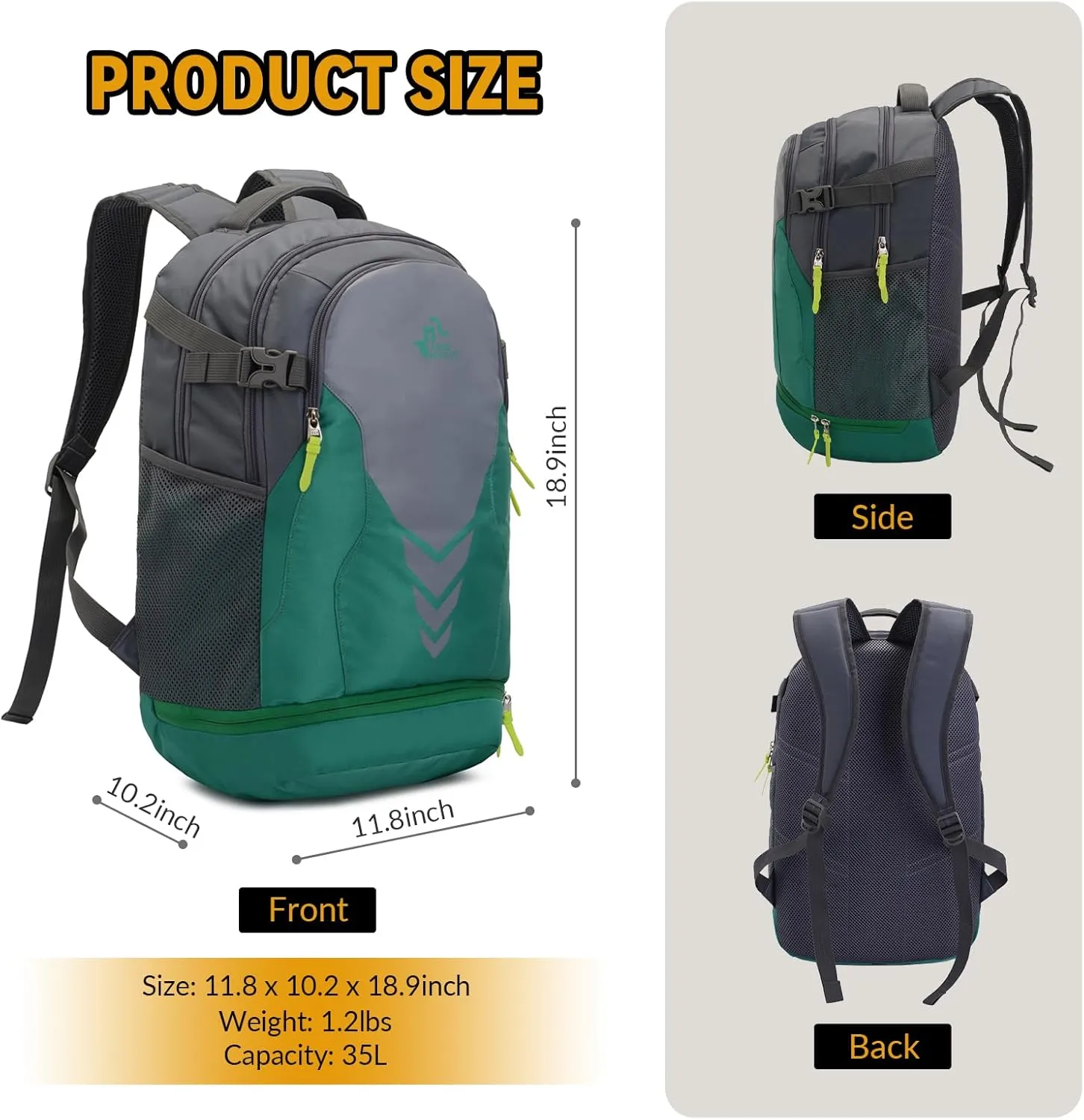 35L Basketball Backpack Large Sports Bag with Separate Ball compartment, for Basketball Soccer Volleyball Swim Gym Travel