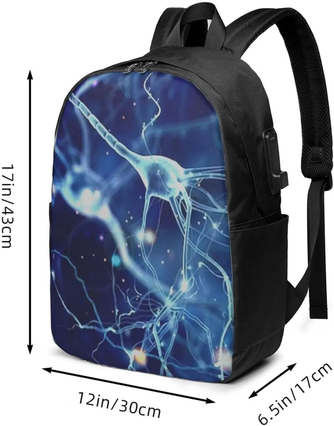 3d Brain Cell Neuron Neurology Backpack, 17 Inch Travel Business Laptop Backpack With USB Port for Women Men